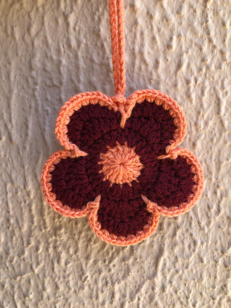 Flower Bag Charm Burgundy Salmon